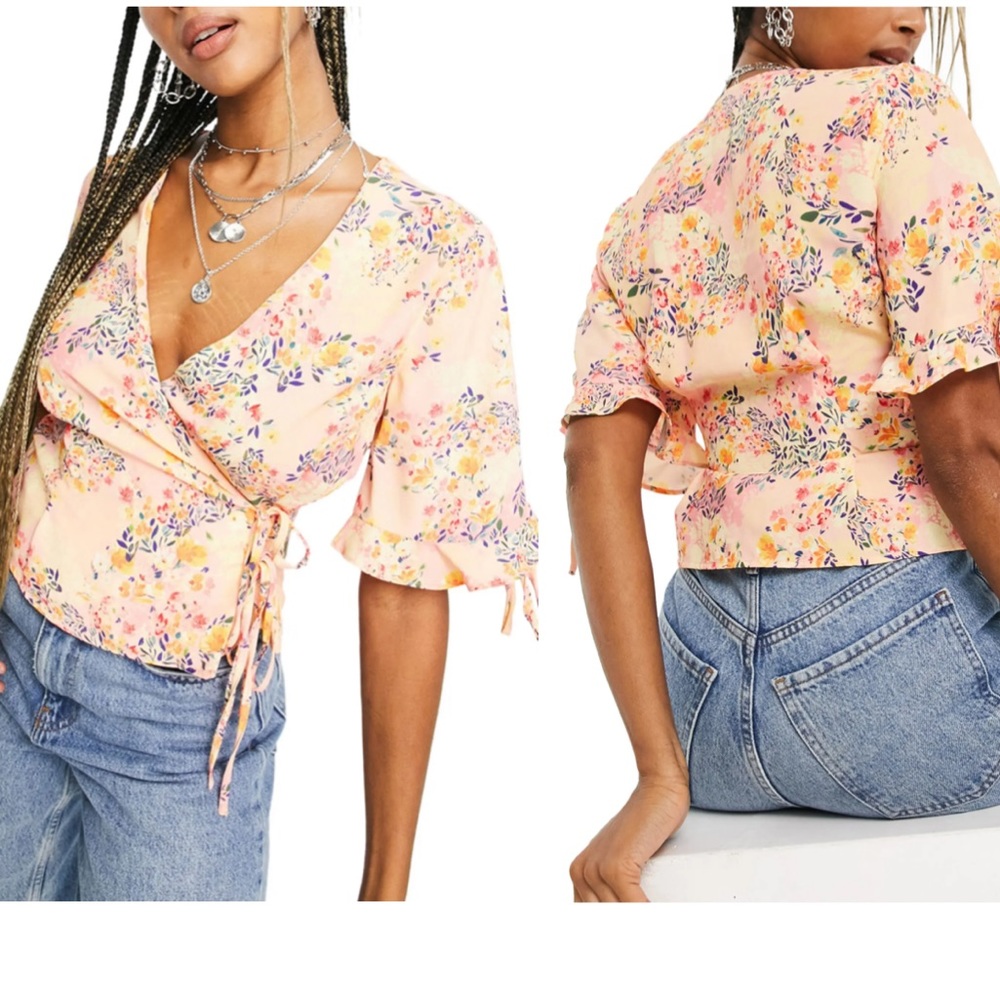 TOPSHOP Floral Wrap Front Blouse NWT US 2